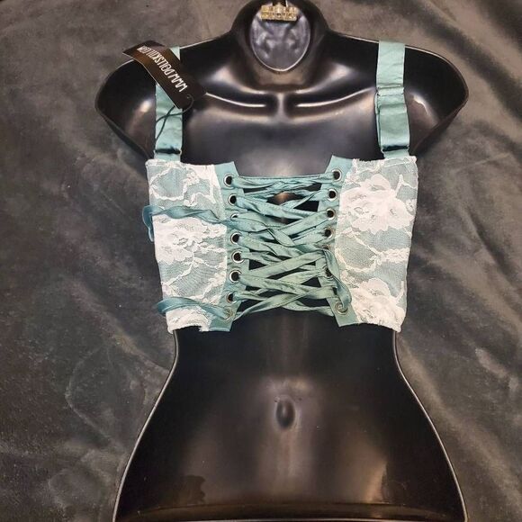 Dolls Kill Current Mood Me Without You Lace Overlay Corset Sz M - Picture 2 of 3